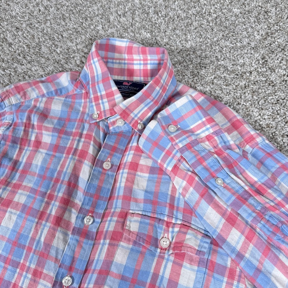 Vineyard Vines Shirt Mens M Pink Blue Plaid‎ Button Down Crosby Linen Blend